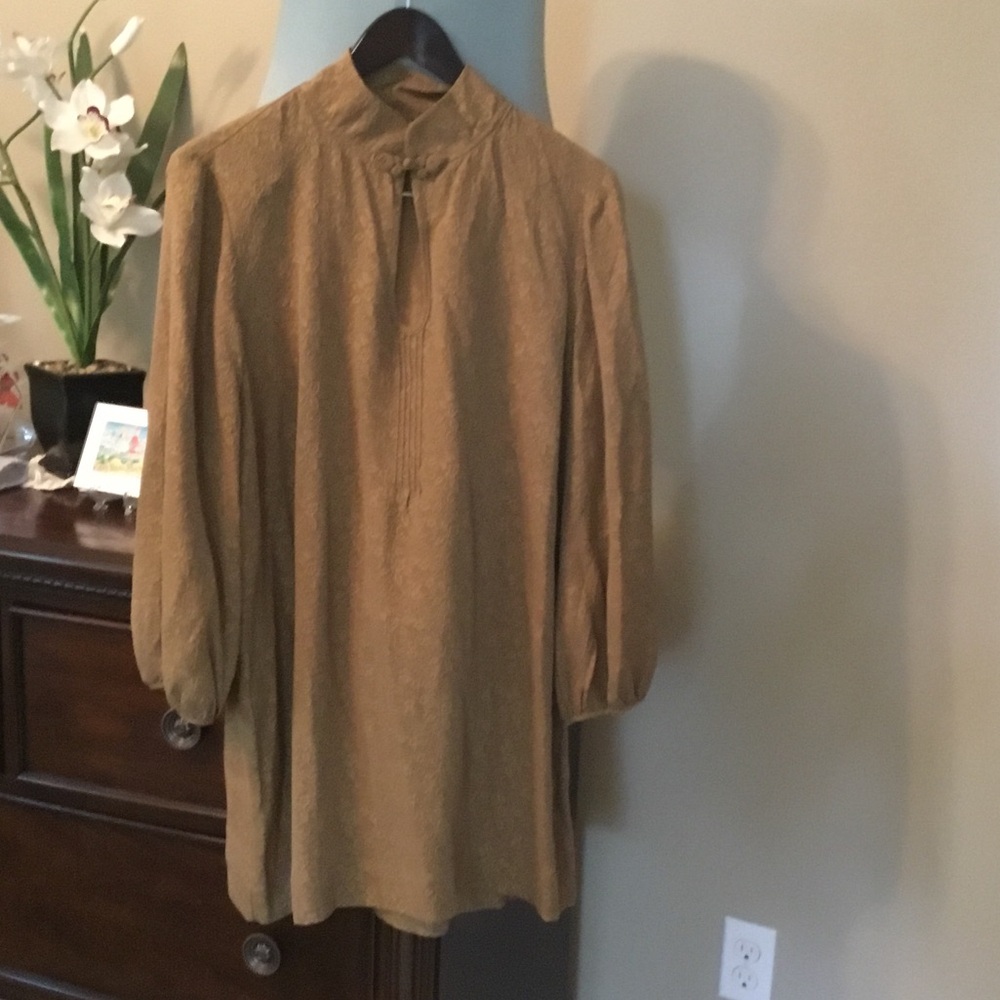 Soft Surroundings 100% Silk Olive Tunic/Dress with Mandarin Collar